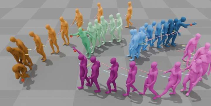 Data-driven model generates natural human motions for virtual avatars