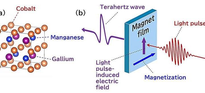 Generation of intense terahertz waves with a magnetic material