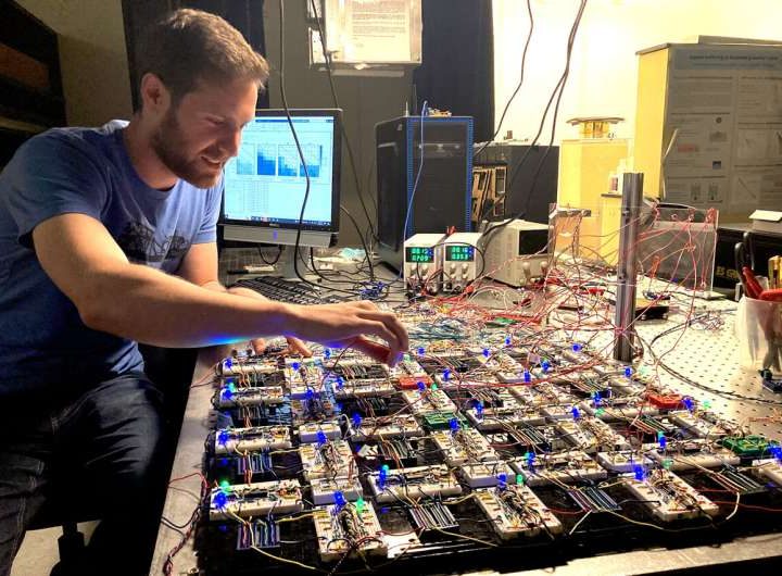 A first physical system to learn nonlinear tasks without a traditional computer processor