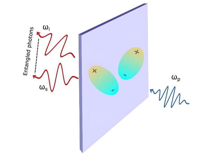 Ultrathin quantum light sources: Scientists show excitonic interactions boost efficiency of entangled photon generation