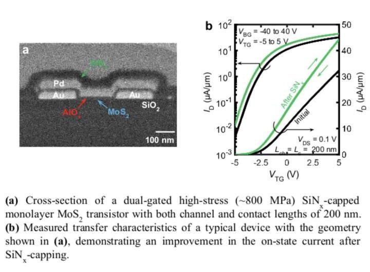 Strain engineering approach enhances performance of 2D semiconductor-based transistors